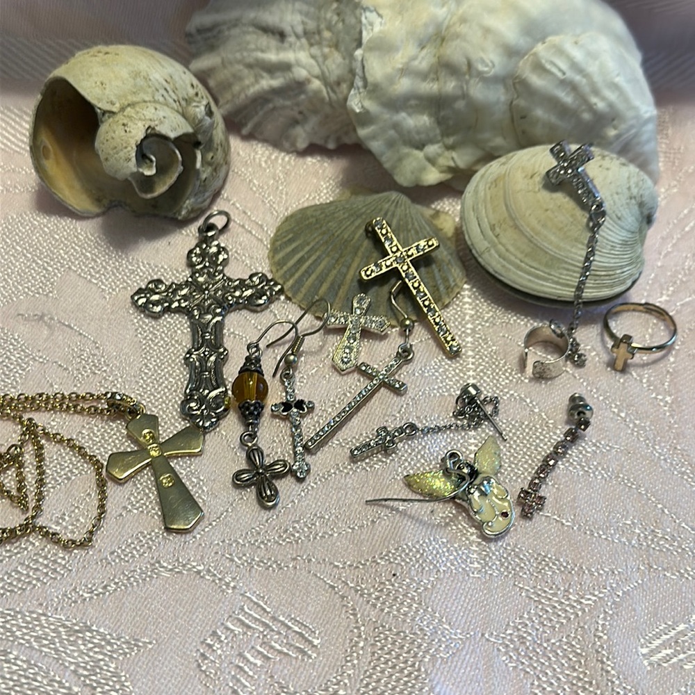 lot Bundle Cross Necklaces - crucifix enamel with wings gothic Christian